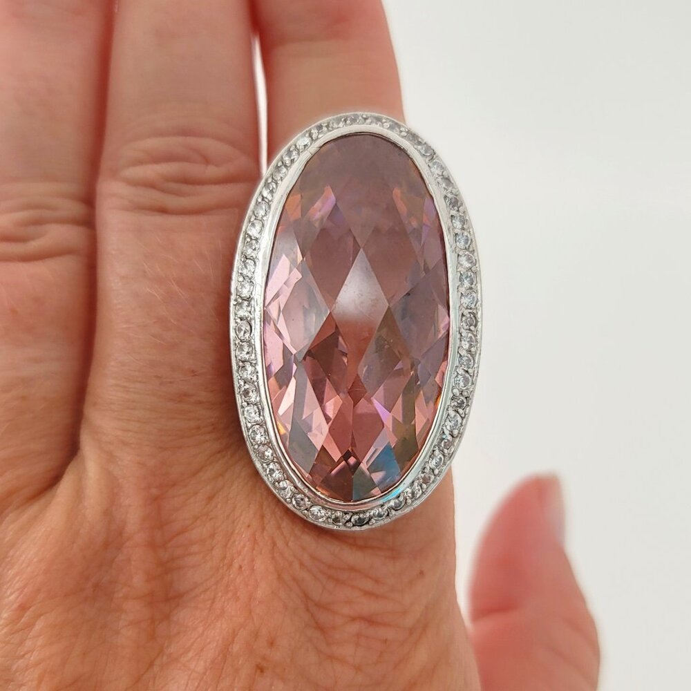 Giant Simulated Diamond & Sterling Cocktail Ring